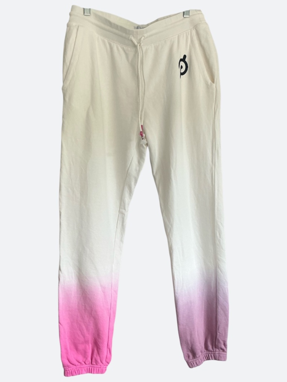 Peloton White Sweatpants Pink Purple Dip Dyed Legs Elasticized Ankle NWOT SZ S